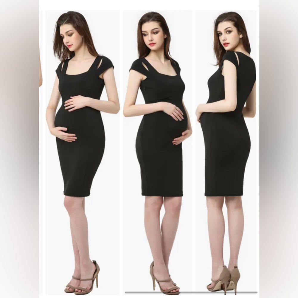 Kimi and Kai Julie Cold Shoulder Body-Con Maternity Dress (Black)